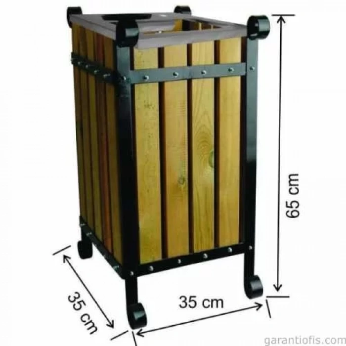 Garanti Metal 2112 Kapaklı Ahşap Kare Bahçe Tipi Çöp Kovası (45 Litre)