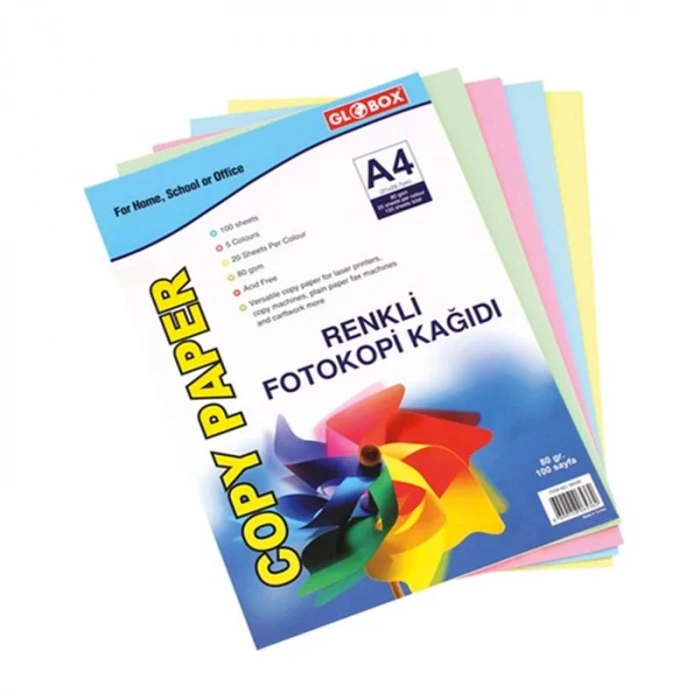 GLOBOX 6536 RENKLİ FOTOKOPİ KAĞIDI KARIŞIK 100LÜ
