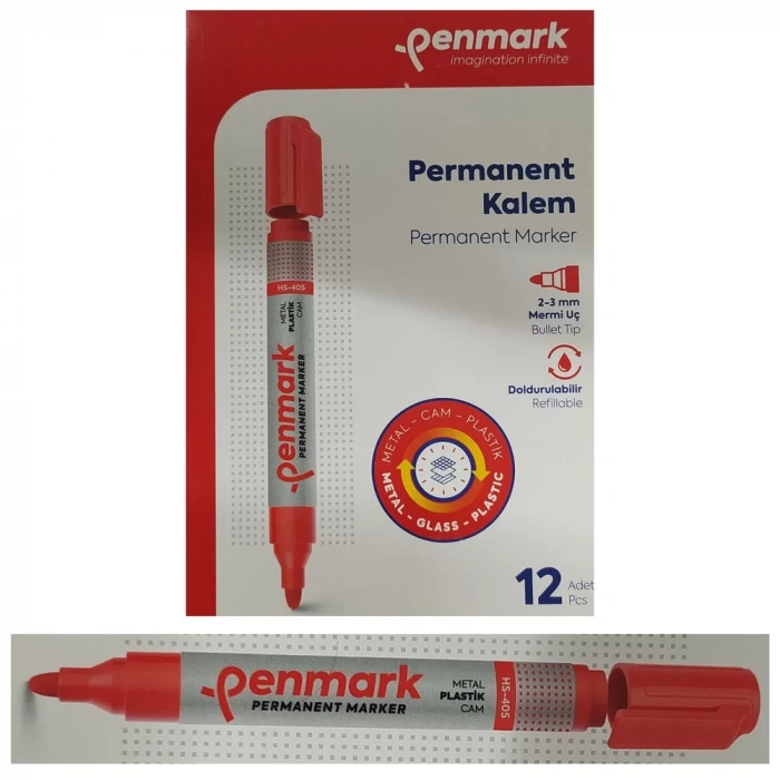 Penmark Permanent Marker Koli Kalemi Kırmızı Renk (12 Adet)