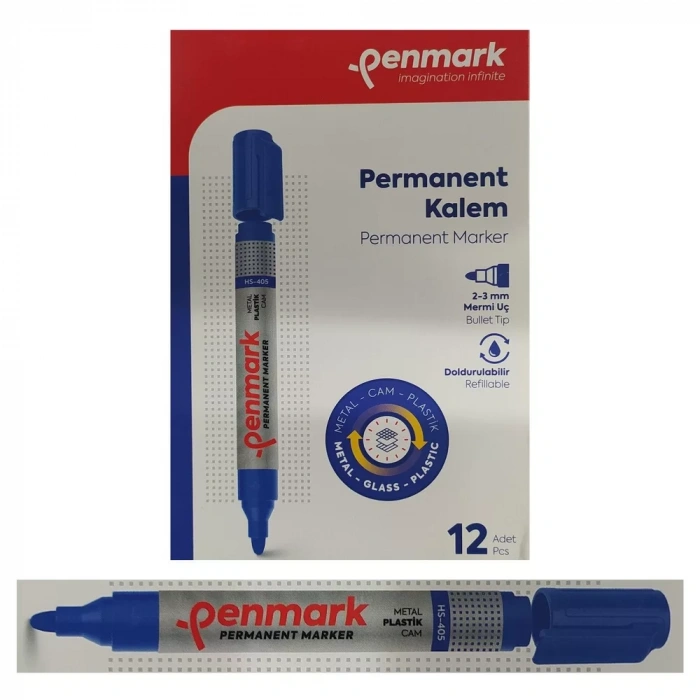 Penmark Permanent Marker Koli Kalemi Mavi Renk (12 Adet)