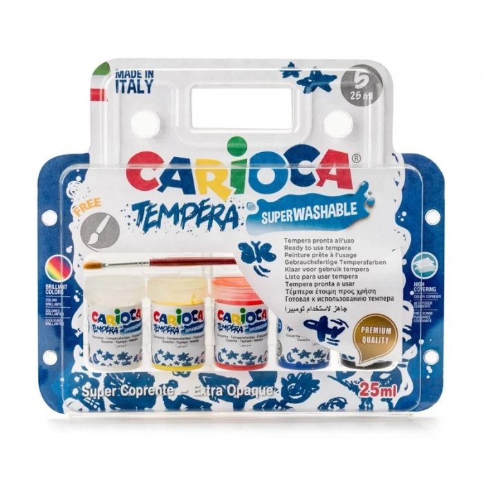 CARİOCA KO033 TEMPERA SULU BOYA SÜPER YIKANABİLİR FIRÇALI 5x2ml 5 RENK