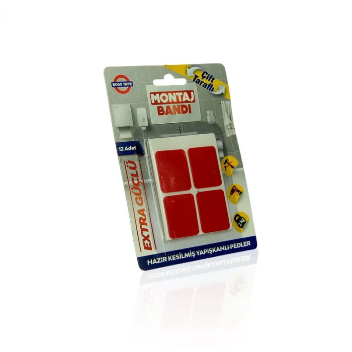 BOSS TAPE 3876 ÇİFT TARAFLI EKSTRA GÜÇLÜ MONTAJ BANDI PED 25mmx30mm 12Lİ BLİSTER
