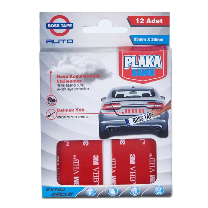 BOSS TAPE 0134 ÇİFT TARAFLI OTO PLAKA MONTAJ BANDI 95mmx30mm 12Lİ BLİSTER