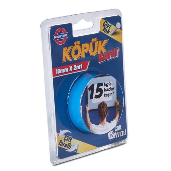 BOSS TAPE 2985 ÇİFT TARAFLI KÖPÜK BANT 19mmx2m (ÇOK KUVVETLİ 15kg)