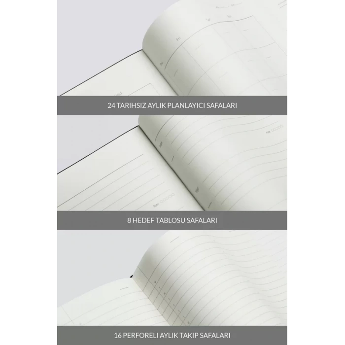 LATON AİNA A5 TARİHSİZ PLANLAYICI PREMİUM TERMO DERİ YUMUŞAK KAPAK DEFTER 14x21cm 368 SAYFA KOYU GRİ