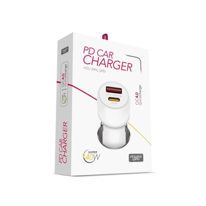 POWERWAY CC40 USB-C TYPE-C ARAÇ ŞARJ CİHAZI QC 4.0 PD40W