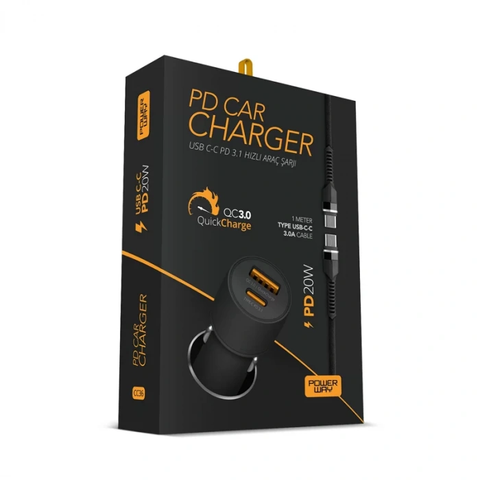 POWERWAY CC36 USB-C TYPE-C ARAÇ ŞARJ CİHAZI QC 3.0 PD20W