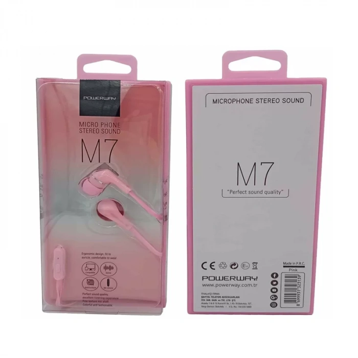 POWERWAY M7 STEREO MİKROFONLU KULAKİÇİ KULAKLIK PEMBE