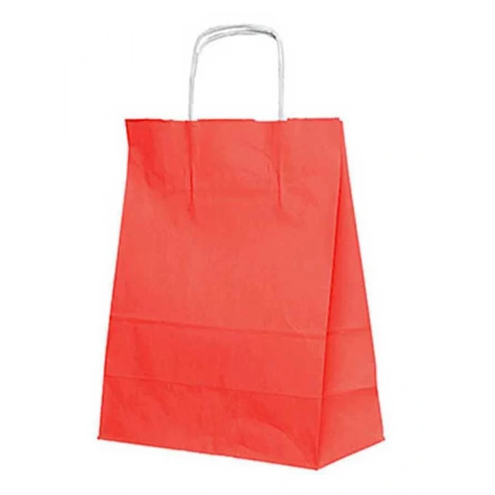 Burgu Saplı Kırmızı Kağıt Çanta 19x8x24 cm - 25 Adet