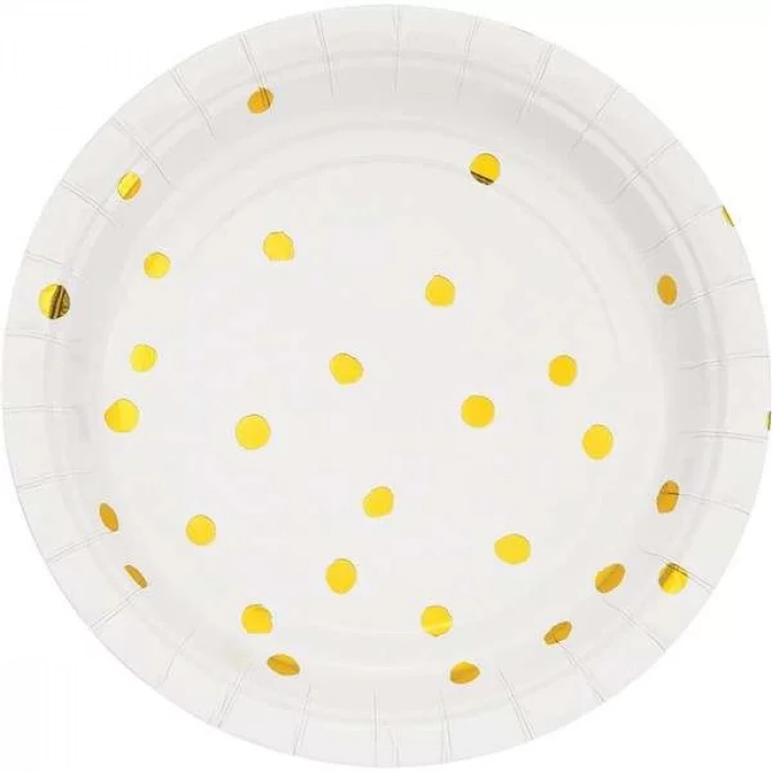 Beyaz Üzeri Altın Yaldız Puanlı Küçük Tabak 8 Adet