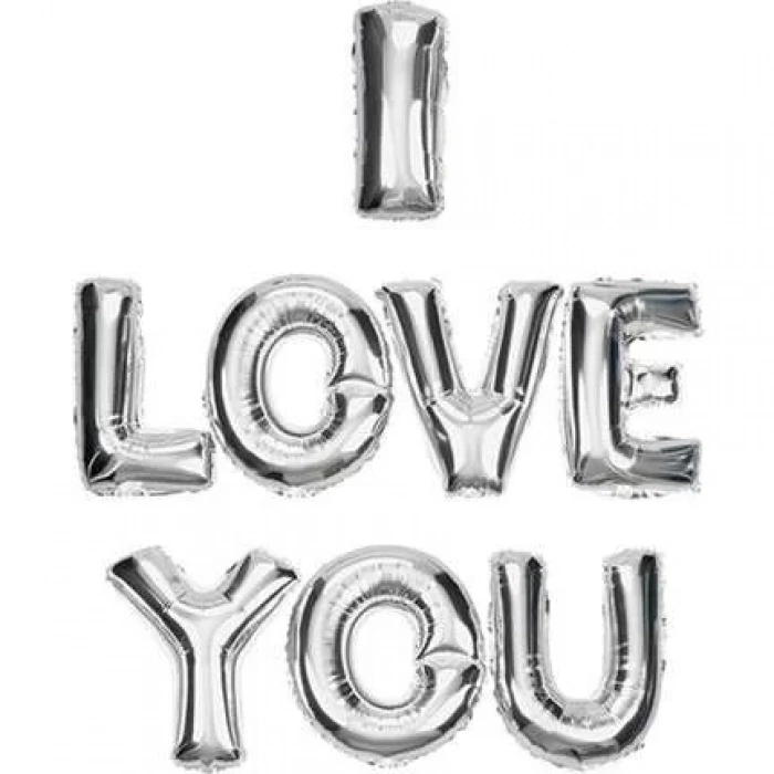 I Love You Gümüş Renkli Harf Folyo Balon