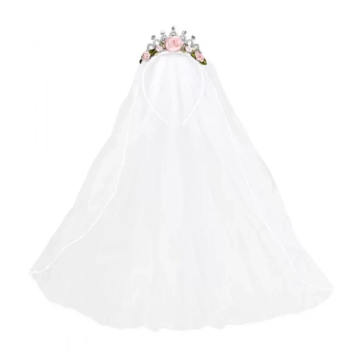 Gelin Duvağı Pembe Güllü ve Pırlanta Taşlı