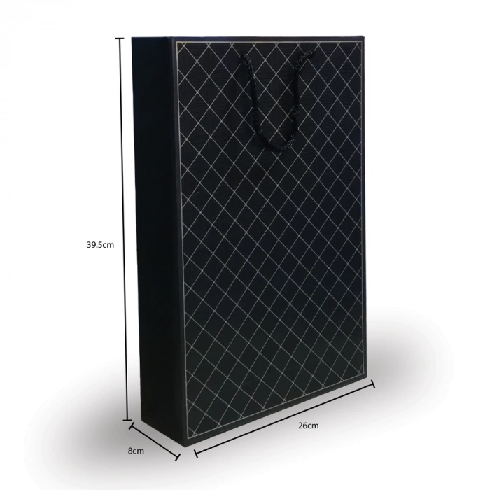 Dilim Desenli Yüksek Çikolata Kutusu Çantası Siyah 26x39,5x8 cm