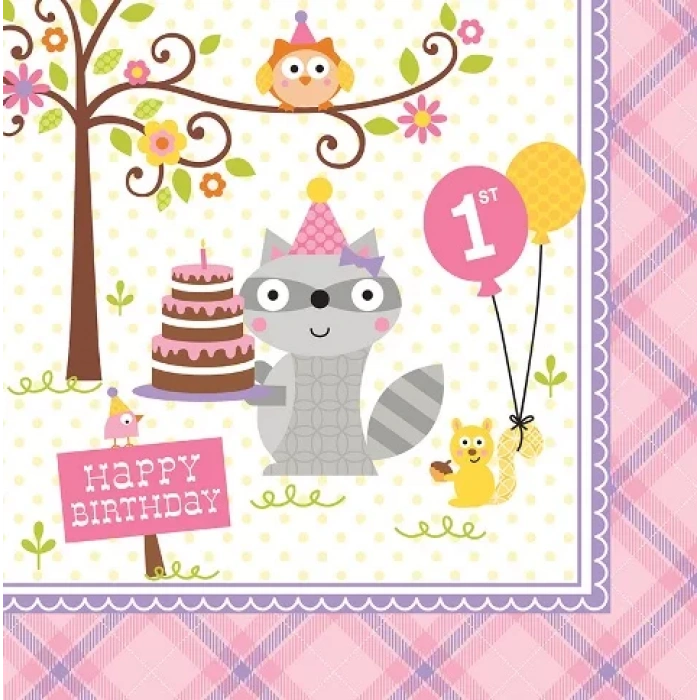 Happy Woodland Pembe 1 Yaş B. Peçete