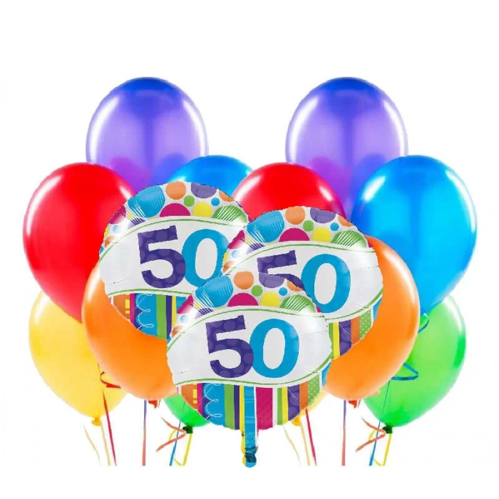 50 Yaş Rengarenk Balon Demeti 23 Adet