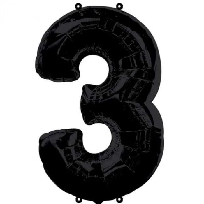 3 Rakamı Siyah Renk Folyo Balon 100 cm