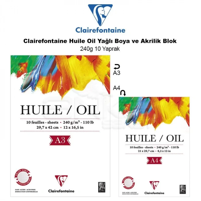 Clairefontaine Huile Oil Yağlı Boya ve Akrilik Blok 240g 10 Yaprak