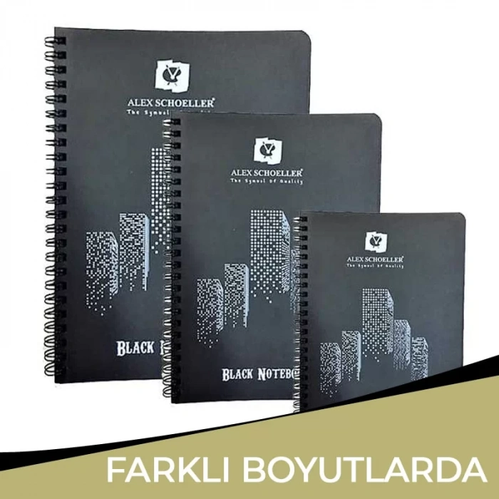 Alex Schoeller Black Notebook Siyah Defter Spiralli 120g 60 Yaprak