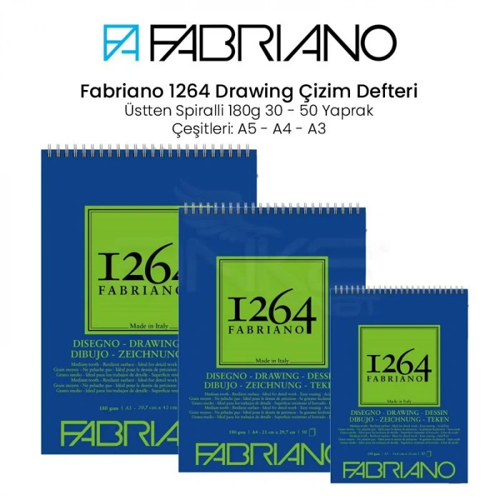 Fabriano 1264 Drawing Paper Çizim Defteri Üstten Spiralli 180g