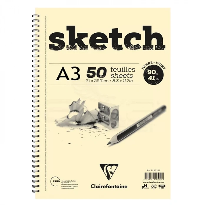 Clairefontaine Esquisse Ivory Sketch Blok 90g Uzun Kenarı Spiralli