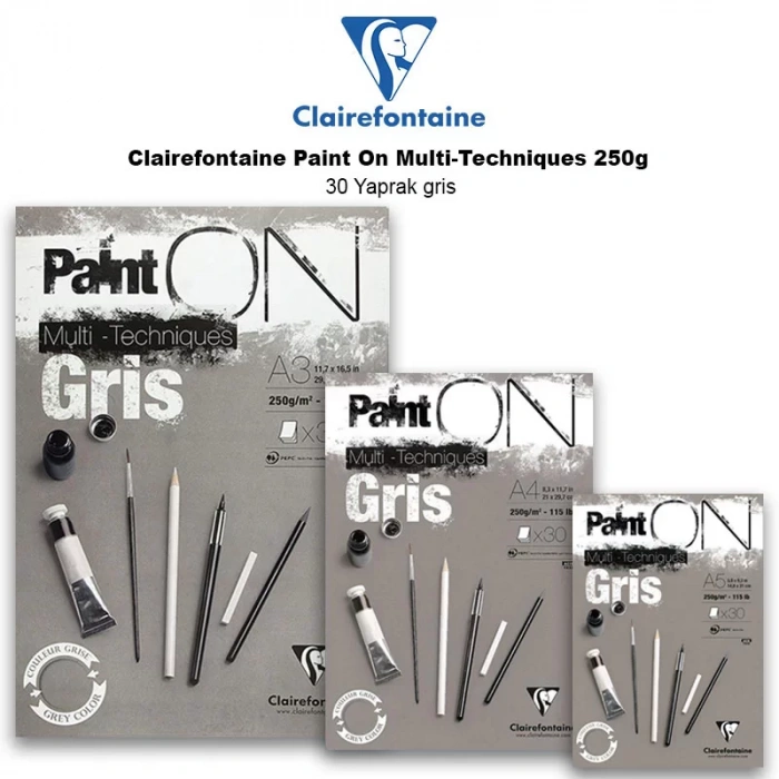 Clairefontaine Paint On Multi-Techniques 250g 30 Yaprak Gris