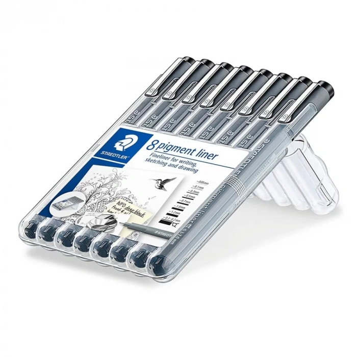 Staedtler Pigment Liner Siyah Çizim Kalemi 8li Set