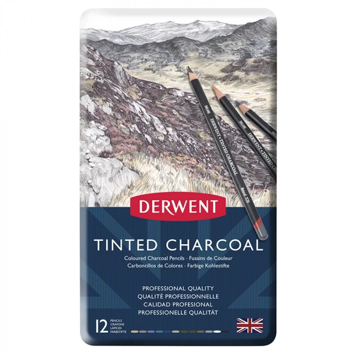 Derwent Tinted Charcoal Sulandırılabilen Renkli Füzen Kalem 12li Set