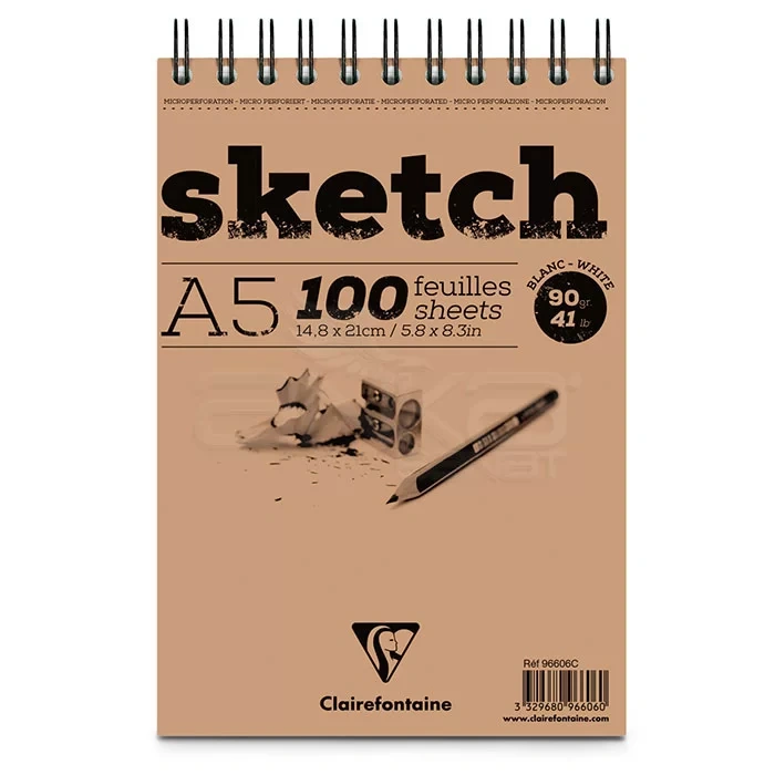 Clairefontaine Esquisse Blanc Sketch Blok 90g Kısa Kenarı Spiralli A5 100 Yaprak