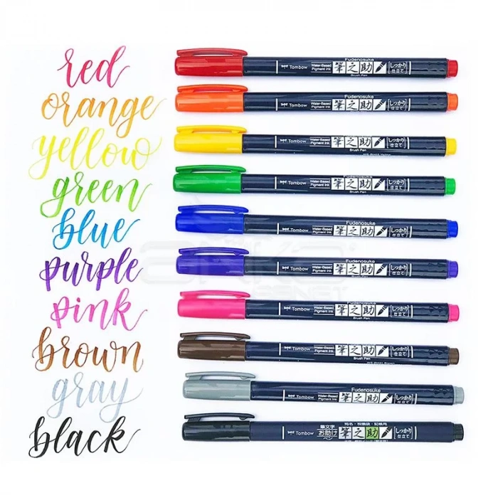 Tombow Fudenosuke Brush Pen Fırça Uçlu Kalem 10lu Set
