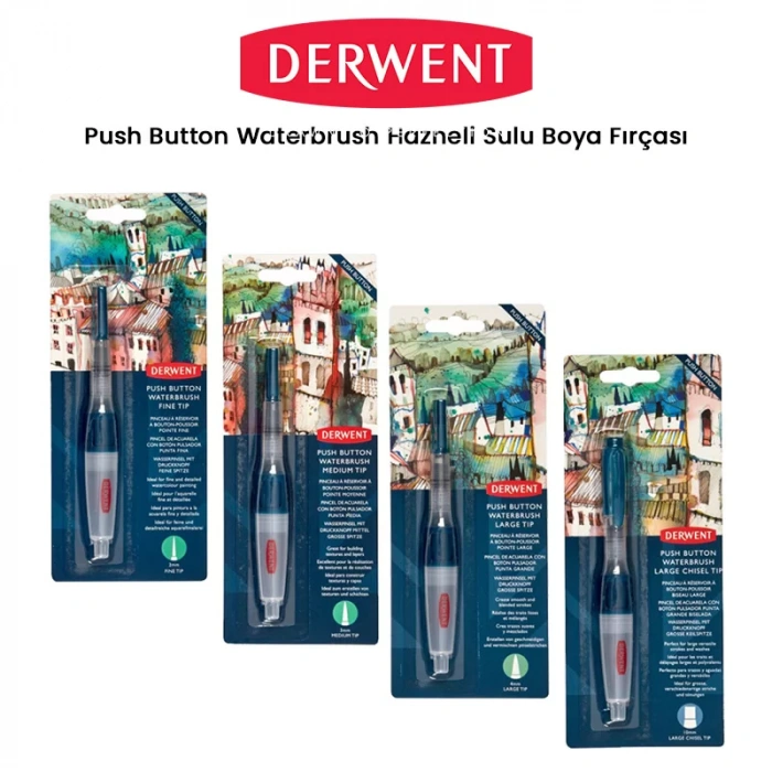 Derwent Push Button Waterbrush Hazneli Sulu Boya Fırçası