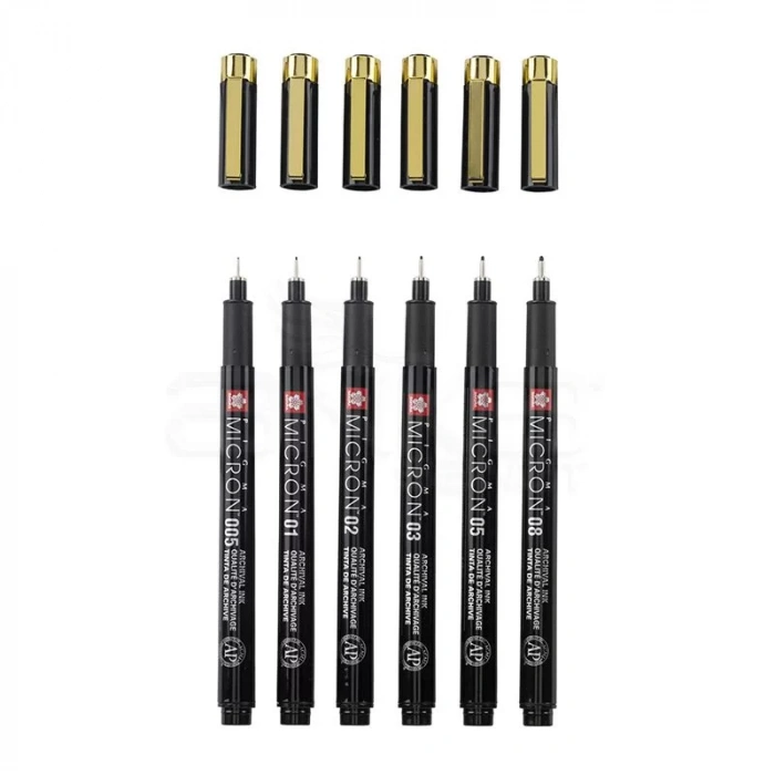 Sakura Pigma Micron Black Gold Edition Teknik Çizim Kalemi 6lı Set