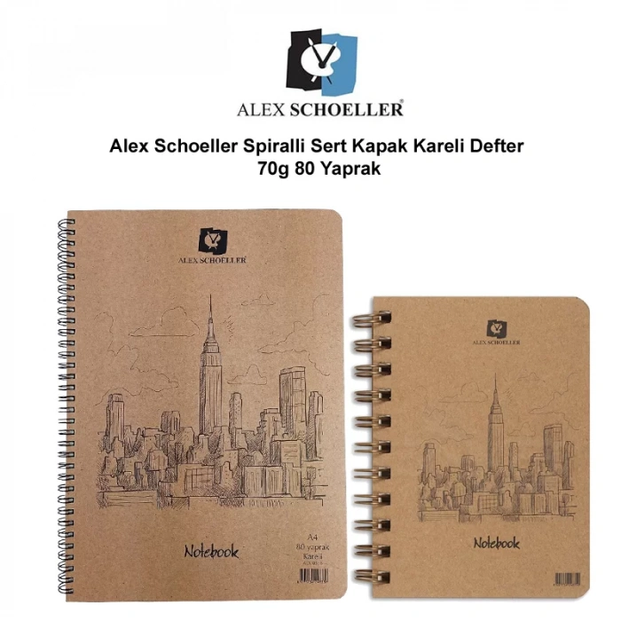 Alex Schoeller Spiralli Sert Kapak Kareli Defter 70g 80 Yaprak