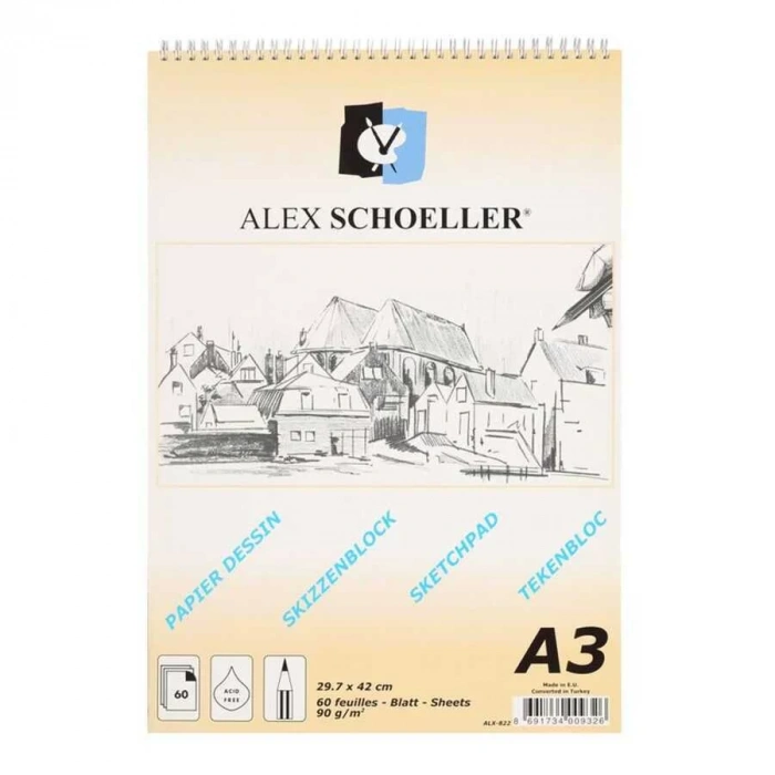 Alex Schoeller Spiralli Eskiz Bloknot A3 90gr 60 Yaprak