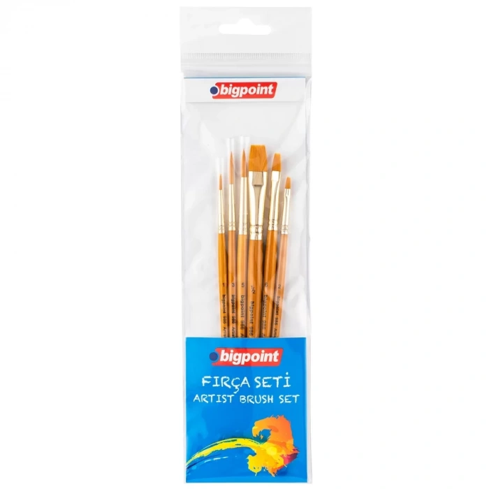 Bigpoint 986 Serisi Sentetik Kıl Yuvarlak ve Kesik Uçlu Fırça Seti 6lı Blister