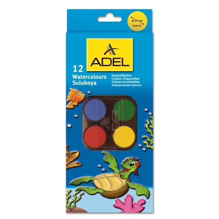 ADEL 12 RENK BÜYÜK BOY SULU BOYA 30mm.932001