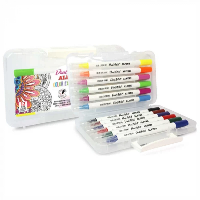 ALPINO AR-000186 ÇİFT YÖNLÜ FIRÇA UÇLU 12 RENK KEÇELİ KALEM