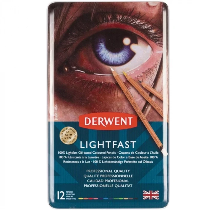 DERWENT LIGHTFAST 12 RENK BOYA KALEMİ TENEKE KUTU 2302719
