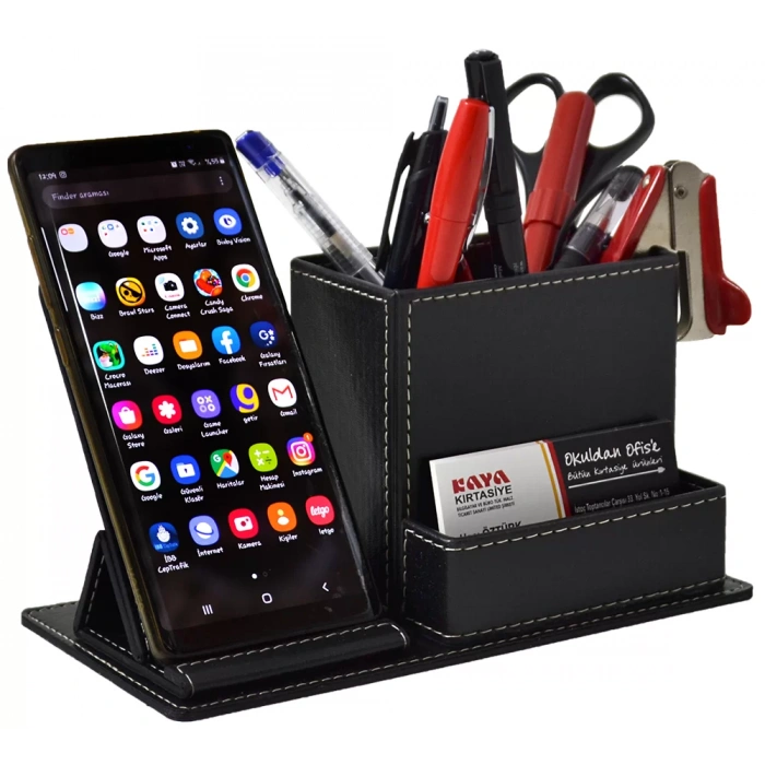 MİMAKS DK-155 3 BÖLME SUNİ DERİ TELEFON STANDTLI