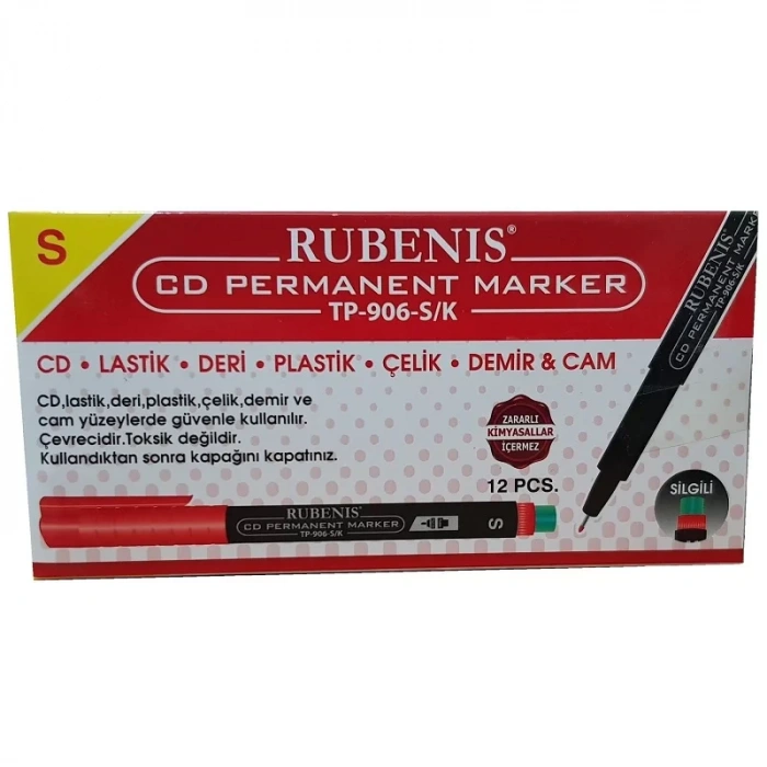 RUBENIS CD-S PERMANENT KALEM KIRMIZI SİLGİLİ TP 906-K