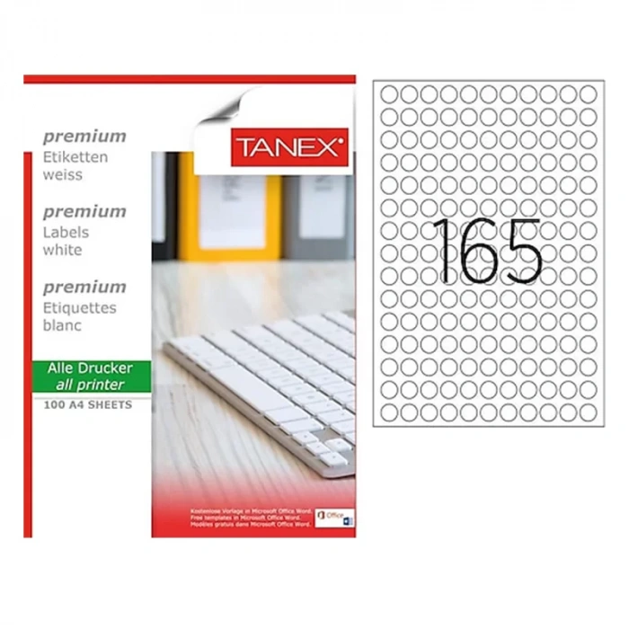 TANEX 15 mm.YUVARLAK RENKLİ LASER ETİKET TW-2215