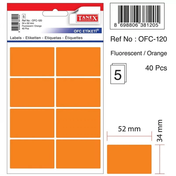 TANEX OFC-120 TURUNCU 34x52 mm OFİS ETİKETİ