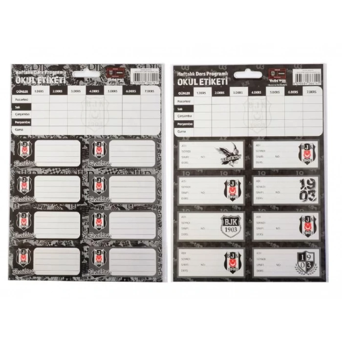 TMN TARAFTAR 463644 BJK OKUL ETİKETİ DERS PROGRAMLI 3 LÜ