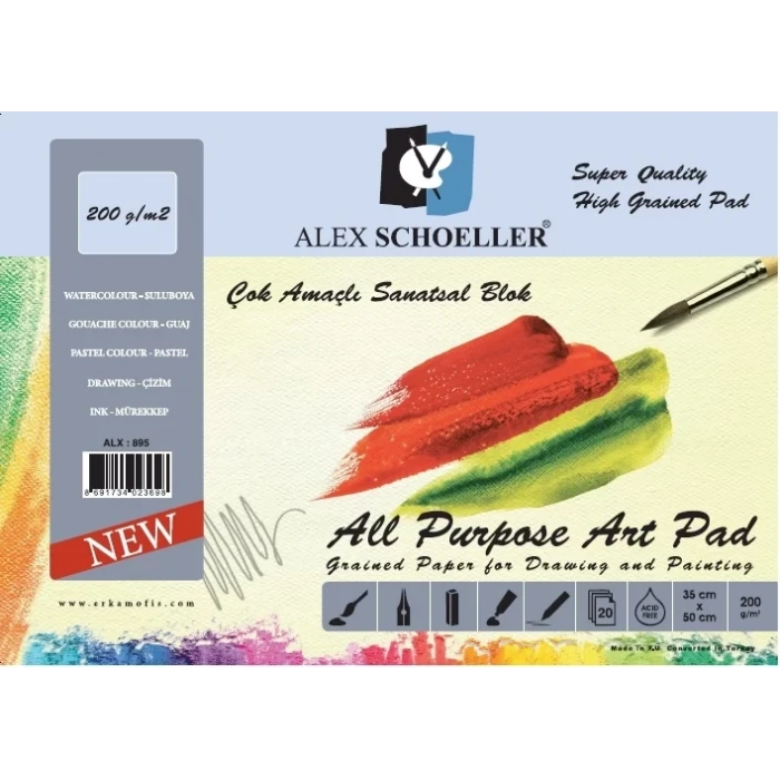 Alex Schoeller Resim Bloğu 35x50 cm (9 Adet Renkli Fon Kartonu + 11 Adet Beyaz Resim Kağıdı 200 gr)
