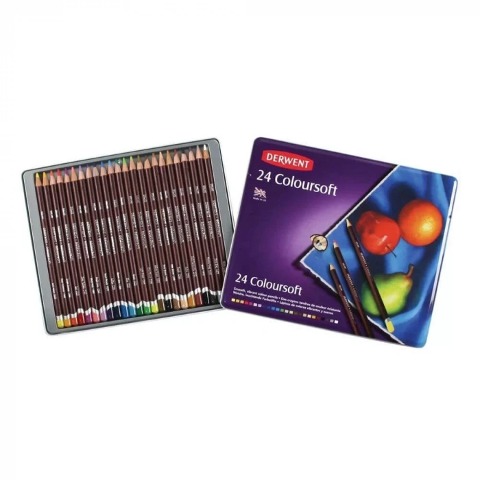 Derwent Coloursoft Kuru Boya Kalemi 24 Renk Teneke Kutu DW0701027