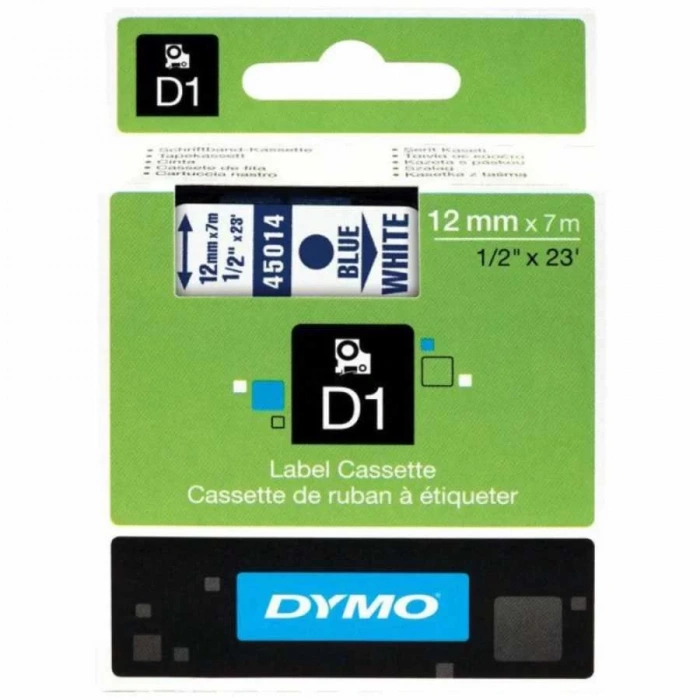 DYMO 45014 Beyaz/Mavi D1 Yedek Şerit (12 mm x 7 mt)