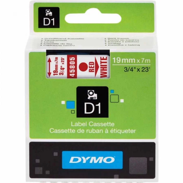 DYMO 45805 Beyaz/Kırmızı D1 Yedek Şerit (19 mm x 7 mt)