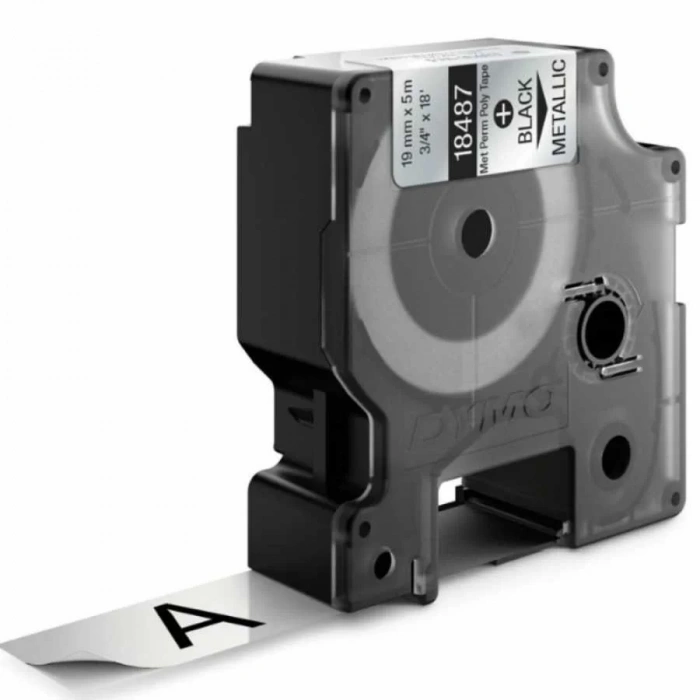 DYMO RhinoPRO 18487 Metalik Gri/Siyah Sabit Polyester Şerit 19 mm x 5,5 mt