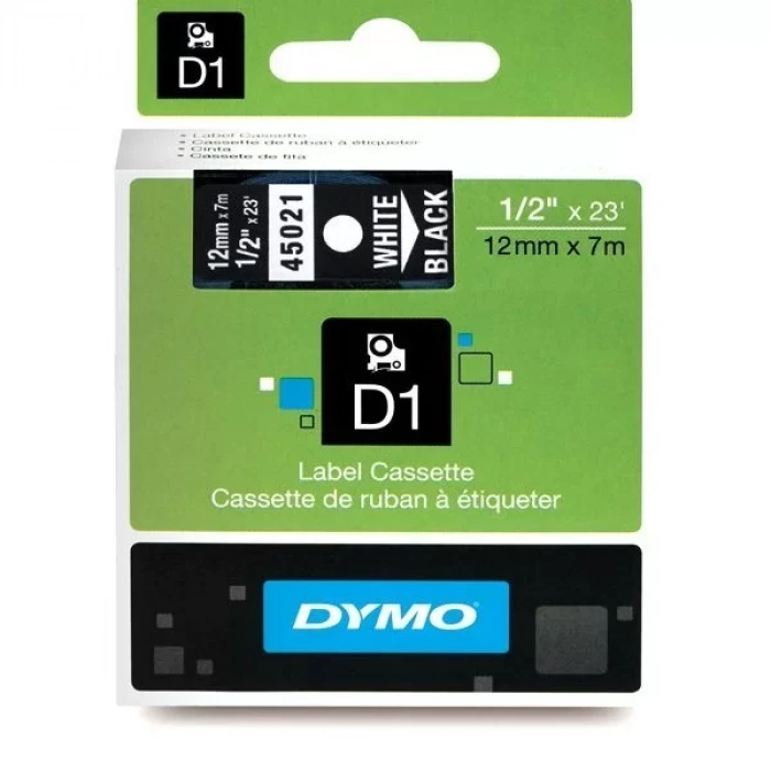 DYMO 45021 Siyah/Beyaz D1 Yedek Şerit (12 mm x 7 mt)