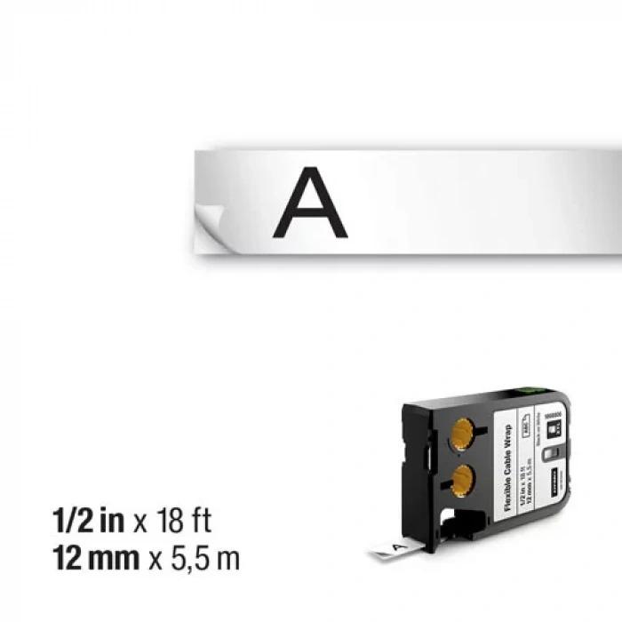 DYMO XTL 1868806 Esnek Kablo Etiketi 12mm x 5,5m Beyaz - Siyah