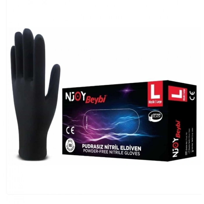 Beybi Njoy Siyah Nitril Medikal Muayene Eldiveni ( L ) 20 Paket